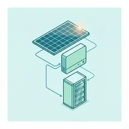 Il·lustració editorial de components d'una instal·lació solar.